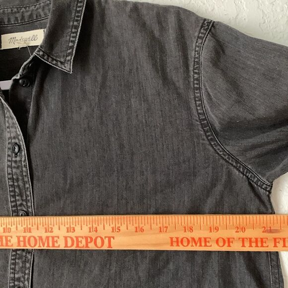 MADEWELL Charcoal Black Faded Look Long Sleeve Button Up Women’s Shirt Size S - Picture 3 of 8